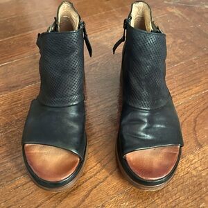 Miz Mooz Women's Black Peep-Toe Ankle Boots